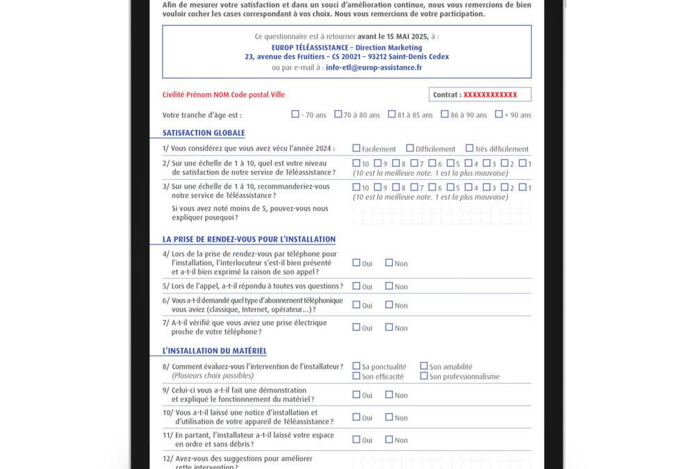 EUROP ASSITANCE | Questionnaire Téléassistance